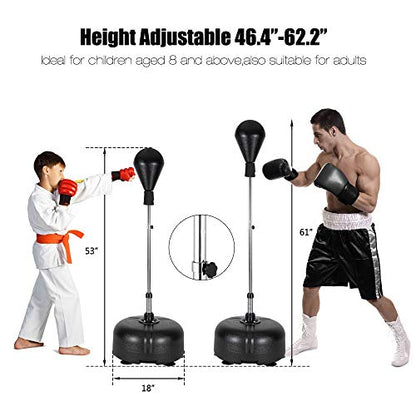 Reflex Bag, Freestanding Punching Bag with Stand, Speed Boxing Ball, Height Adjustable for Adults & Teens, Perfect for Stress Relief/Fitness/Punch Training at Home, Easy Assembly & Durable