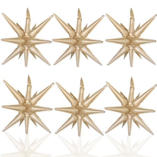 6 Pcs Caramel Colour Star Foil Balloons One-Piece 14-Pointed Star Balloon 4D Starburst Cone Mylar Balloon 22inch Christmas Birthday Wedding Wedding Anniversary Party Supplies(Caramel Colour) - color: Caramel Colour
