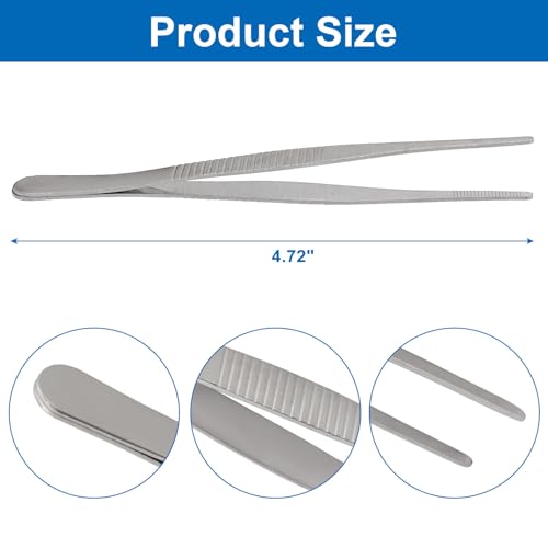 Hordion 2Pcs 4.7" Thumb Forceps Stainless Steel Hobby Tweezers Blunt Serrated Tips Long tweezer - size: 4.7"