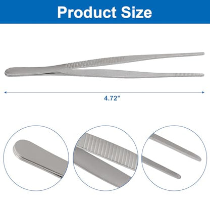 Hordion 2Pcs 4.7" Thumb Forceps Stainless Steel Hobby Tweezers Blunt Serrated Tips Long tweezer - size: 4.7"