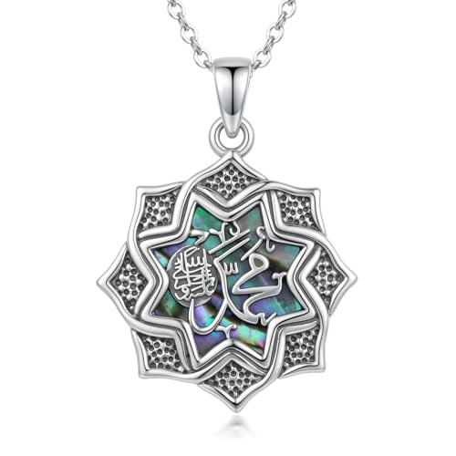 Lotus Allah Necklace 925 Sterling Silver Lotus/Allah Pendant Islamic Muslim Religious Jewelry Yoga Meditation Gifts for Women Men