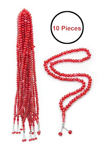 ihvan online, Tasbih Prayer Beads 99, Pack of 10, Muslim Prayer Bead, Islamic Rosary Bead, Dhikr, Tasbeeh Bulk, Misbaha, Masbaha, Tespih, Islamic Gift for Ramadan & Mawlid & Hajj Umrah - color: Red