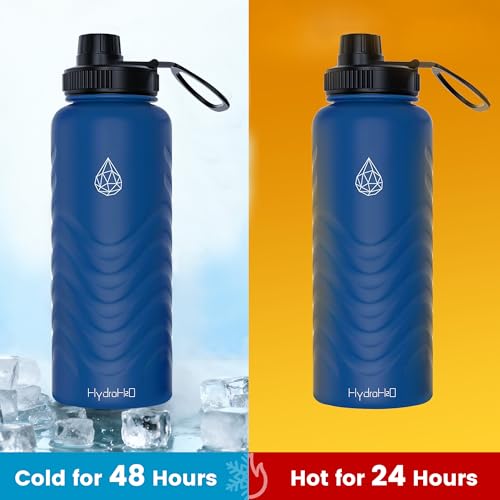 24oz Stainless Steel Insulated Water Bottle, 48H Ice Cold & 24H Hot, Leak-Proof Wide Mouth Lids (Straw & Spout), BPA-Free Bottles, Mens Water Bottle for Gym, Hiking, Travel - Blue - color: Blue, size: 24 Ounces