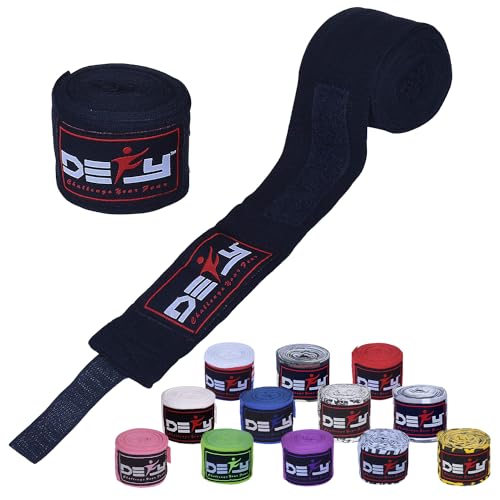 DEFY Professional 180 Inch Hand Wraps for Boxing Muay Thai MMA Elastic Bandages for Men & Women -Pair - color: Black