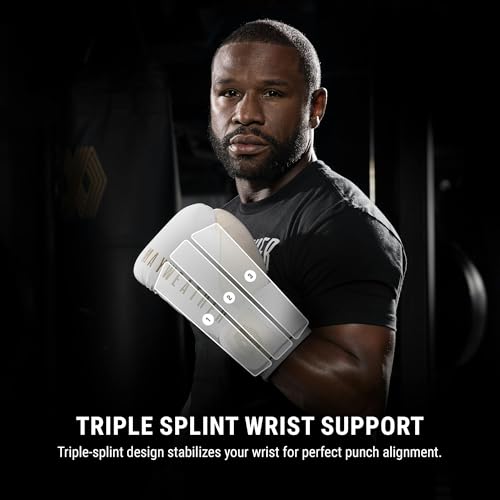 Hayabusa Mayweather Champ Boxing Gloves for Men and Women - color: White/Gold, size: 14oz