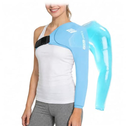 ComfiTECH Shoulder Arm Ice Pack Wrap for Pitcher & Recovery, Blue, M | Flexible Gel Ice Pack for Shoulder & Elbow & Arm Cooling, Adjustable Arm Cold Sleeve for Throwing Recovery & Muscle Comfort - size: Medium, style: Blue