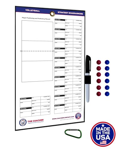 Volleyball Premium Dry Erase Magnetic Coaching Coach Board Clipboard - Made in The USA - Double-Sided - Training Aids Supplies Equipment Gear - style: 12 Ceramic Player Magnets