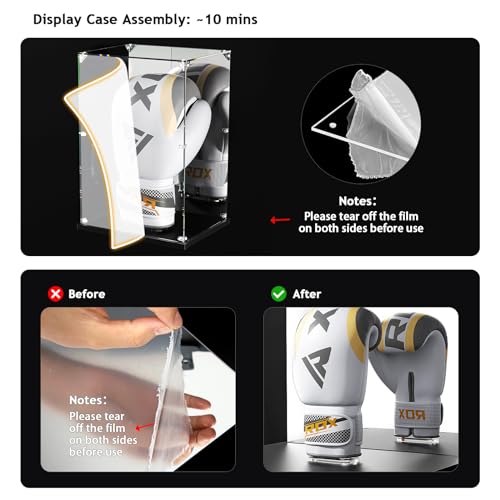 KOLIPI Boxing Glove Display Case with Mirror Back, Acrylic Display Case with Stand for Full Size Boxing Glove, Watch The Video to Assemble (8x7x13 inch, 22x18x33 cm) - size: Boxing Glove Case, 8x7x13 inches