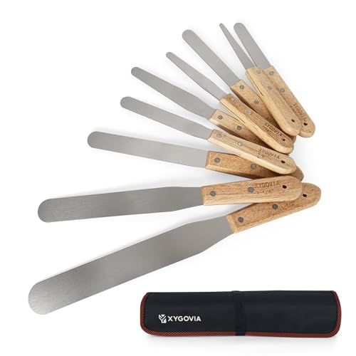 9-Piece Caulking Spatula with Wooden Handle, Professional Stainless Steel Caulk Tool Set Finishing Tools, Streamline Spatulas for Caulk Application - color: 9PCS