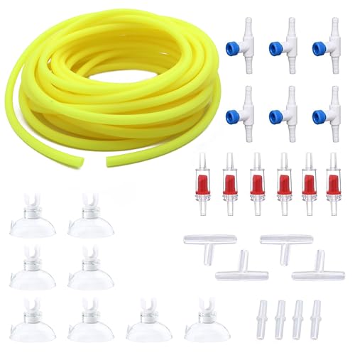50ft Air Hose 3/16inch for Aquarium with Connector Accessories, Yellow | With Connector, Check Valve, Control Valve - color: Yellow, size: 50 ft.