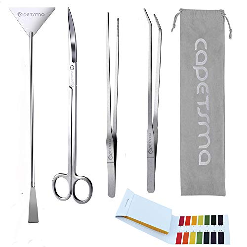 Capetsma Aquascape Long Stainless Steel Plant Tools Set - Aquarium Tweezers, Scissors, Spatula, Algae Scrapers - Fish Tank Cleaning Kit - color: Silver