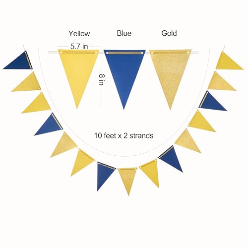 MOWO Gold Blue and Yellow Pennant Banner Paper Bunting, 30pc, 20 feet - color: Gold,yellow,navy Blue