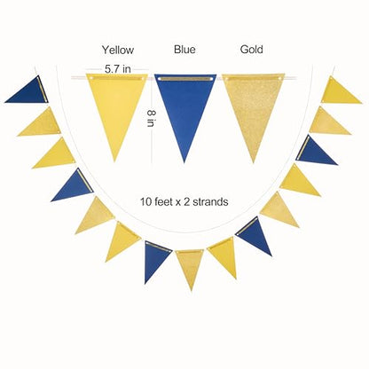 MOWO Gold Blue and Yellow Pennant Banner Paper Bunting, 30pc, 20 feet - color: Gold,yellow,navy Blue