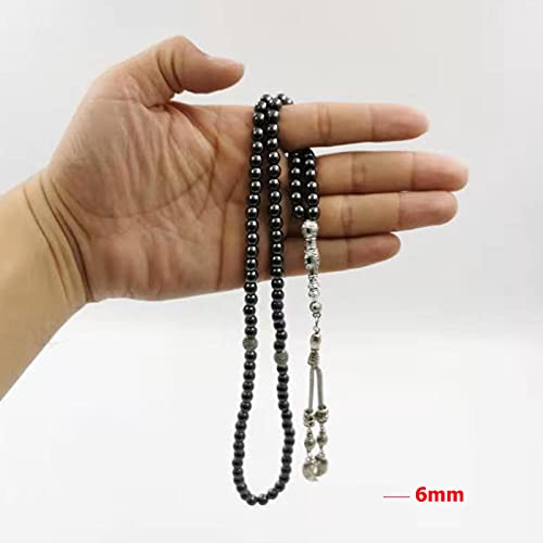 99beads 6mm Hematite Tasbih Natural Stone Metal Tassel Pocket Prayer Beads Muslim Bracelet Islam Stone Saudi Arabia Rosary (6mm x 99beads)