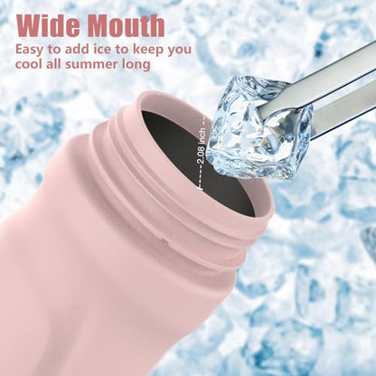 Misting Water Bottle, 24oz Insulated Water Bottle, 2-in-1 Mist & Sip Stainless Steel Water Bottles, Sports Water Bottle for Hiking, Running, Gym - color: Light Pink