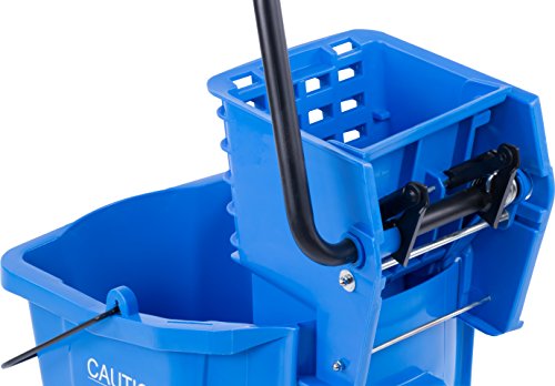 Carlisle FoodService Products 26 Qt Mop Bucket with Side Wringer, Blue | 18.5 x 16.5 x 16.5 in, 34.25-in Handle Height, Polypropylene, 50,000-Cycle Wringer, Non-Marking Casters, Assembly Required - color: Blue