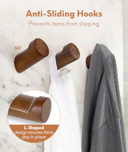 Optish Wood Wall Hooks for Hanging, 8 Pack Hat Hook for Walls, Coat Hook Wall Mount, Backpack Hooks for Walls, Bathroom Towel Hanger (Walnut) - color: Walnut