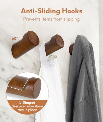 Optish Wood Wall Hooks for Hanging, 8 Pack Hat Hook for Walls, Coat Hook Wall Mount, Backpack Hooks for Walls, Bathroom Towel Hanger (Walnut) - color: Walnut