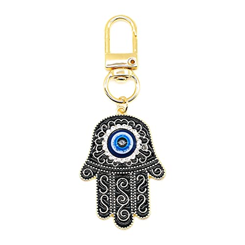 Evil Eye Keychain Hamsa Hand keychain Protection Charm for Men Women Car Key Ring Bag Purse Accessories - color: Gold Black