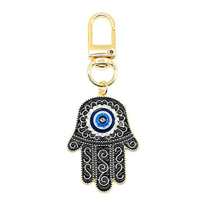 Evil Eye Keychain Hamsa Hand keychain Protection Charm for Men Women Car Key Ring Bag Purse Accessories - color: Gold Black