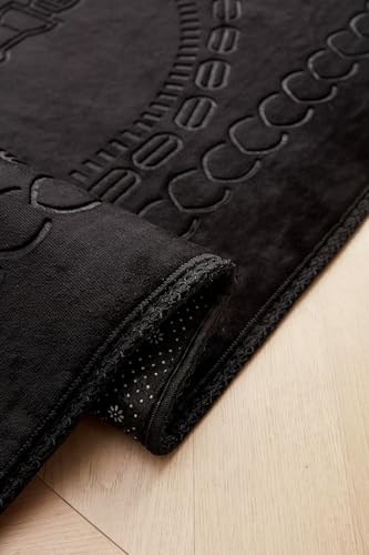 Durable Prayer Rug Muslim Mat Islamic - Luxurious Velvet Prayer Rug Sajadah for Kids Men Women for Eid Travel Ramadan, Soft and Luxury (Black) - color: Black