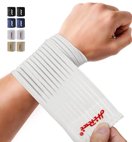 HiRui 2-Pack High-Elastic Wrist Support Straps Wrist Compression Bandage - Wrist Wraps Wristbands for Carpal Tunnel Arthritis Tendonitis Weightlifting Tennis Basketball - Breathable Soft (White) - color: White