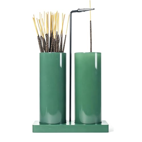 2 in 1 Incense Holder for Sticks,Glass Incense Burner Holder with Storage,Upside Down Incense Holder for Sticks with Glass Ash Catcher for Meditation Yoga Spa Room Home Decor[2 Long Full Green] - color: All Green, size: 2 tall glass