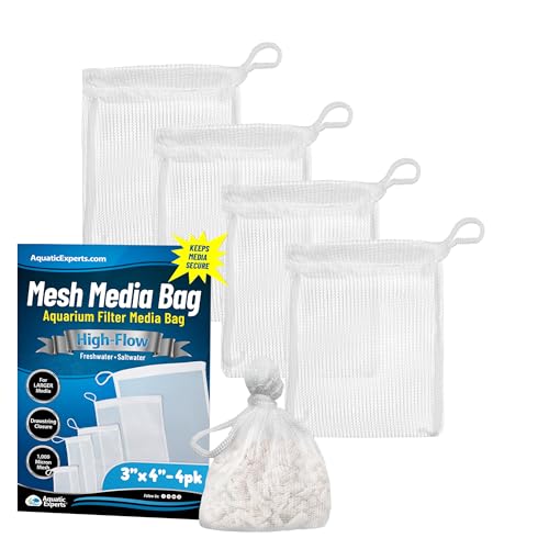 Aquatic Experts High Flow Filter Media Bag - Durable Filter Bags for Fish Tank, Secure Aquarium Media Bag with Drawstring, Media Bags for Aquarium and Pond, High Flow (White), 3” x 4” – 4 Pack - size: 3” x 4” – 4 pack