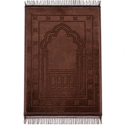 Muslim Prayer Rug Brown Soft Velvet Islamic Sajadah Prayer Mat with Tassels 31.5 x 47.2 in for Home Mosque Travel