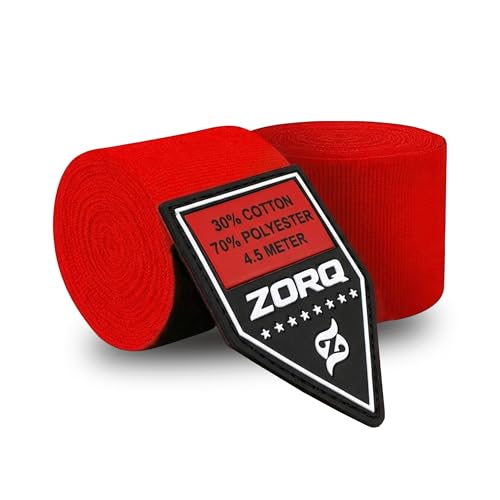 ZORQ Boxing Hand Wraps - Professional Mexican Style Semi-Elastic Handwraps for Boxing, MMA, Muay Thai & Kickboxing - 4.5M Inner Gloves with Thumb Loop & Secure Hook & Loop Closure - color: Red