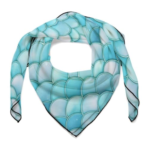 Women’s Square Scarf 27"x27", Lightweight Chiffon Satin Feel Fashion Scarf for Neck Hair Band Head Wrap Bag Accessory - color: Mermaid Scale Blue