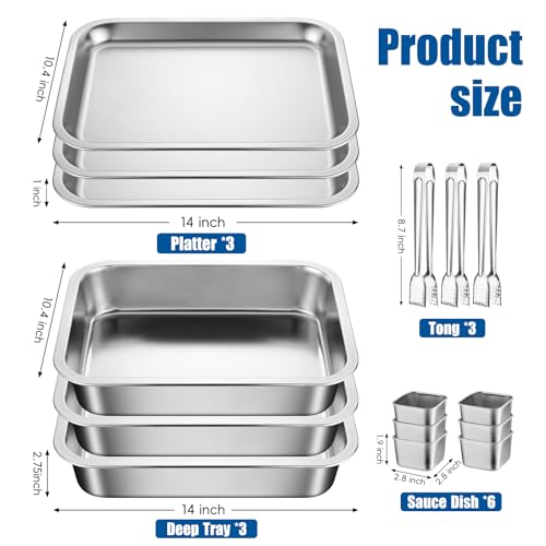 3-Set 14“ X 10.4” Shrimp Cocktail Serving Dish with Ice Tray, Chilled Serving Trays to Keep Food Cold for Patry, Cooling Charcuterie Board for Appetizer Salad Fruit Buffet Parties, Dishwasher Safe - size: 3-Set Square