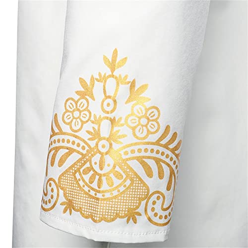 Kurta for Men Muslim Kaftan Button Up Henley Shirts Casual Ethnic Printed Long Sleeve Thobe Caftans Robes - color: White, size: XX-Large