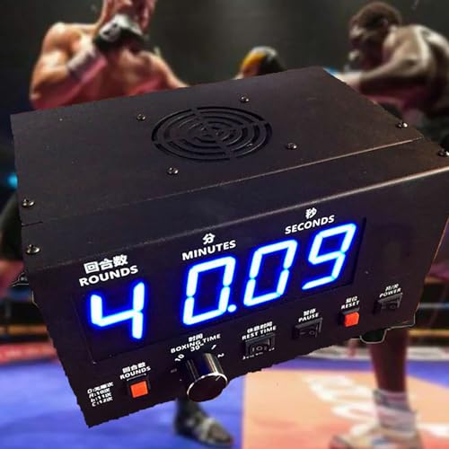 Boxing Interval Timer, Boxing and Muay Thai Timer with Blue LED Screen, Beep Timer Reminder, Full Button Knob Operations, Round Time Optional Gears, for Muay Thai/MMA/Kickboxing