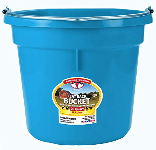 Little Giant Plastic Animal Feed Bucket (Teal) Flat Back Plastic Feed Bucket with Metal Handle (20 Quarts / 5 Gallons) (Item No. P20FBTEAL6) | All-Purpose Heavy-Duty Bucket for Livestock Feed, Household Cleaning & Yard Work