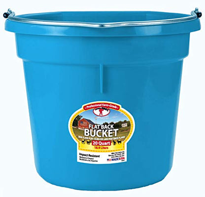 Little Giant Plastic Animal Feed Bucket (Teal) Flat Back Plastic Feed Bucket with Metal Handle (20 Quarts / 5 Gallons) (Item No. P20FBTEAL6) | All-Purpose Heavy-Duty Bucket for Livestock Feed, Household Cleaning & Yard Work