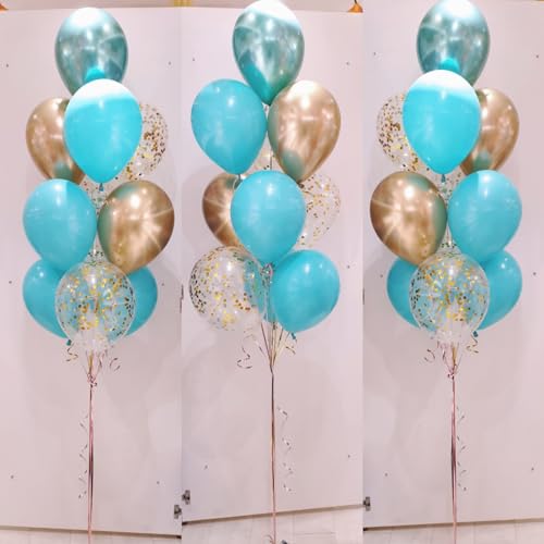 청록색 골드 풍선 청록색 골드 생일 장식 여성용 30피스 브라이덜 샤워 장식/터키석 골드 웨딩/이드 무바라크 장식