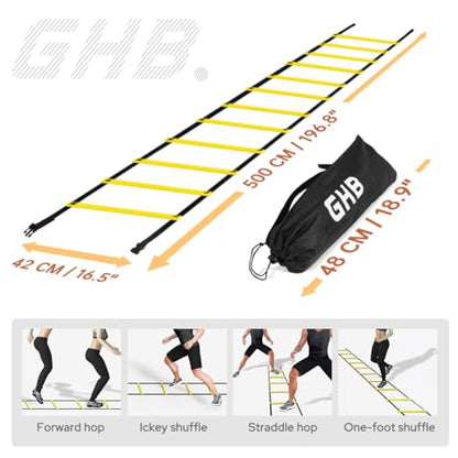 GHB Pro Agility Ladder 2 Pack Agility Training Ladder Speed 12 Rung 20ft with Carrying Bag (Yellow and Orange)
