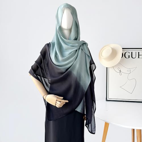 Premium Ombre Viscose Hijab Scarf for Women Muslim Lightweight Gradient Color Shade Hair Wraps Long Hijabs Scarves - color: New Green With Black