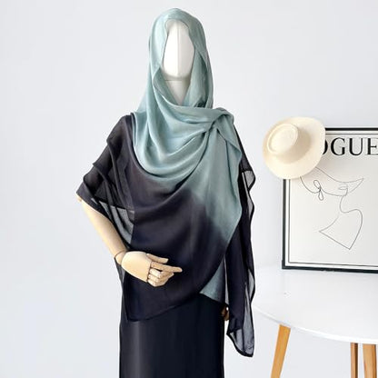 Premium Ombre Viscose Hijab Scarf for Women Muslim Lightweight Gradient Color Shade Hair Wraps Long Hijabs Scarves - color: New Green With Black