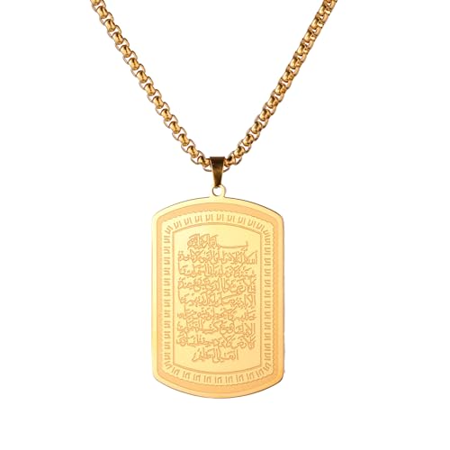 VASSAGO Islamic Allah Necklace for Men Women Stainless Steel Muslim Ayatul Kursi Necklace Islam Arabic Eid Ramadan Jewelry Gift - color: Gold Ayatul Kursi Necklace