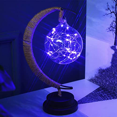 LED Decorative lamp Table lamp 3D Magic Moonlight Wrought Iron Night Light Christmas Home Decoration Birthday Gift USB Power Supply 5.5 * 5.1 * 11 inches （Round Ball Blue） - style: Round Ball Blue