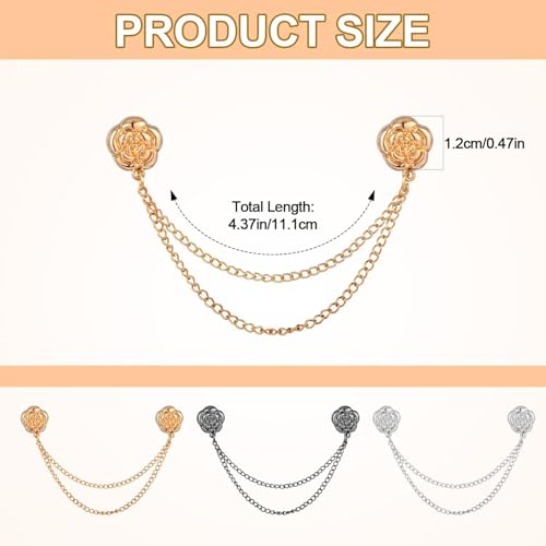 3 pcs Magnet Clothing Pins, Metal Magnetic Clothing Clips with Chain Multi-Use Strong Magnet Pin Magnetic Button Clips for Fixing Hem of Hijab Clothes Long Pants Legs Sleeves of Shirts(Flower Style)