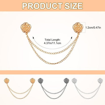 3 pcs Magnet Clothing Pins, Metal Magnetic Clothing Clips with Chain Multi-Use Strong Magnet Pin Magnetic Button Clips for Fixing Hem of Hijab Clothes Long Pants Legs Sleeves of Shirts(Flower Style)