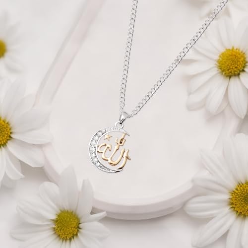 Brilucky Allah Necklace for Women,Muslim Islamic Necklace Religious Faith Pendant,Arabic Moon Jewelry Gifts for Eid Mubarak Ramadan
