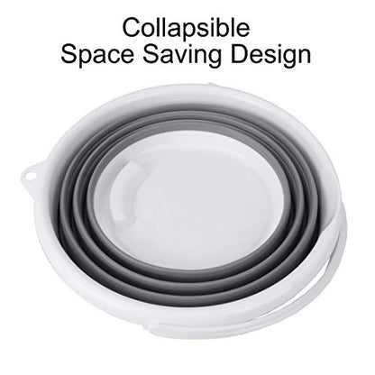 Indoor and Outdoor Collapsible Bucket with Handle, 10 Liters, 2.6 Gallons, Gray and White - size: 13.2” x 13” x 9.6”