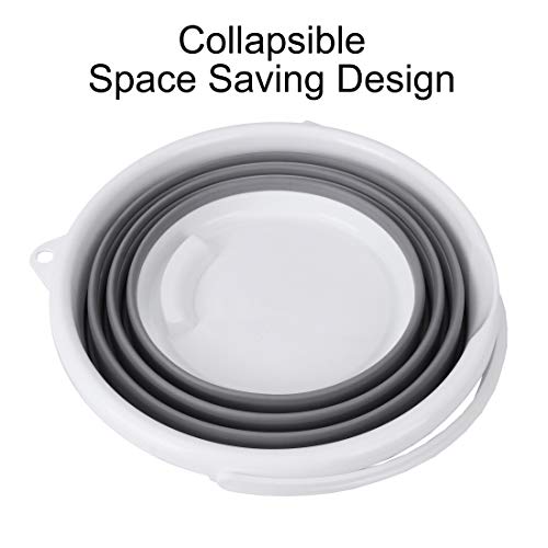Indoor and Outdoor Collapsible Bucket with Handle, 10 Liters, 2.6 Gallons, Gray and White (Pack of 2) - size: 13.2” x 13” x 9.6” (Pack of 2)