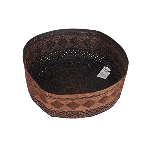 Mens Muslim Hat Islamic Prayer Cap, Muslim Eid Prayer Embroidered Kufi Fat Ramadan Mosque Arab Indian Prayer Cap - color: Dark Brown