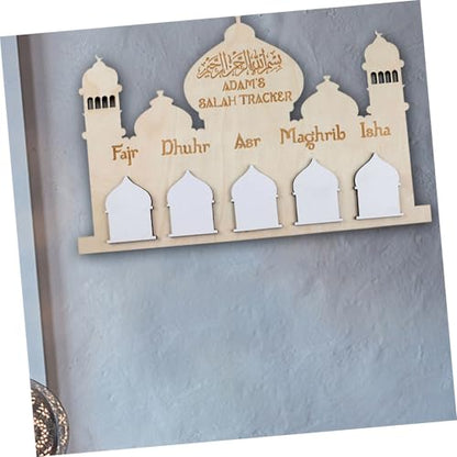 LALAFINA Ramadan Wooden Countdown Calendar Eid Mubarak Wall Hanging Decor for Home Festive Castle Design for Celebrating Ramadan and Eid Festivals