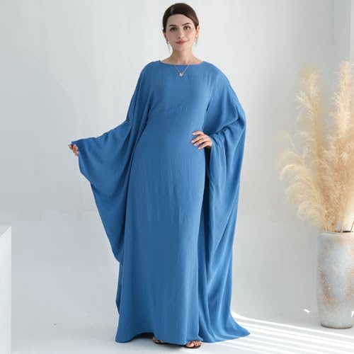 Women Muslim Abaya Dress 1Piece Bat Sleeve Islamic Maxi Robe Fashion Jilbab for Women Eid Kaftan Muslim Robe - color: Bluea, size: Medium